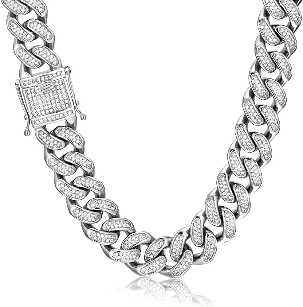 Men's Anti-Tarnish Thick Solid Stainless Steel 20mm 14K Gold Finish Icy Micro Pave Cubic Zirconia Hip Hop Bling Miami Cuban Link Chain Choker Necklace Bracelet 20-24 inches