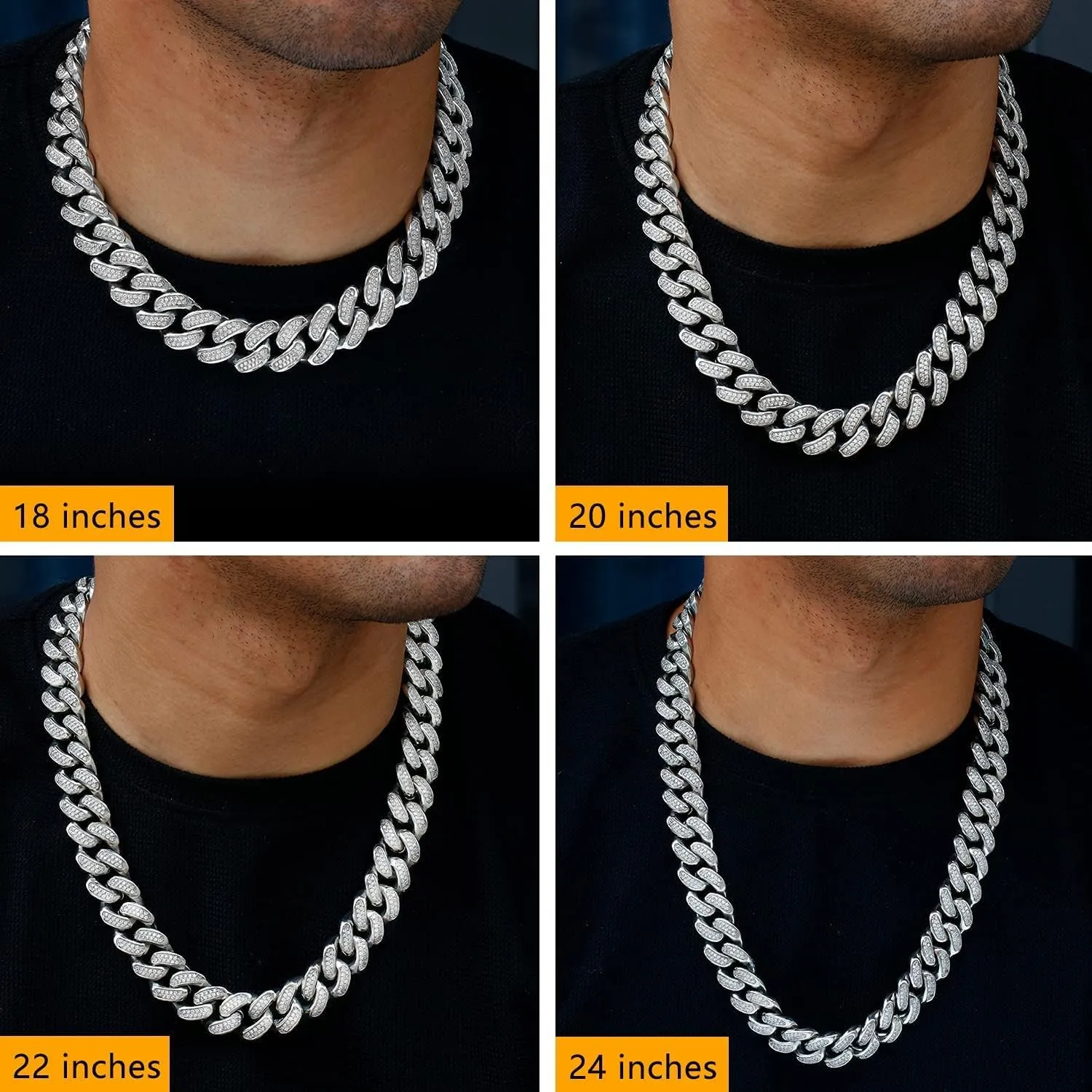 Men's Anti-Tarnish Thick Solid Stainless Steel 20mm 14K Gold Finish Icy Micro Pave Cubic Zirconia Hip Hop Bling Miami Cuban Link Chain Choker Necklace Bracelet 20-24 inches