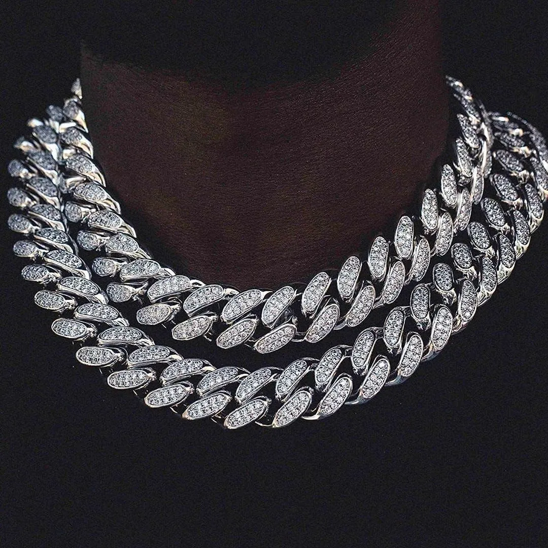 Men's Anti-Tarnish Thick Solid Stainless Steel 20mm 14K Gold Finish Icy Micro Pave Cubic Zirconia Hip Hop Bling Miami Cuban Link Chain Choker Necklace Bracelet 20-24 inches