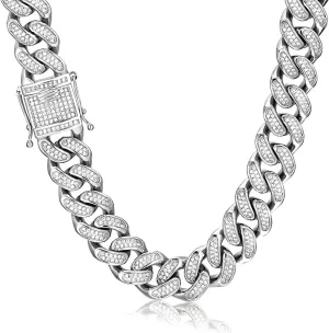 Men's Anti-Tarnish Thick Solid Stainless Steel 20mm 14K Gold Finish Icy Micro Pave Cubic Zirconia Hip Hop Bling Miami Cuban Link Chain Choker Necklace Bracelet 20-24 inches