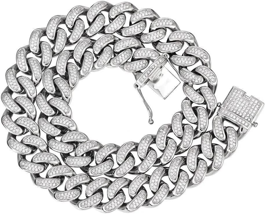 Men's Anti-Tarnish Thick Solid Stainless Steel 20mm 14K Gold Finish Icy Micro Pave Cubic Zirconia Hip Hop Bling Miami Cuban Link Chain Choker Necklace Bracelet 20-24 inches