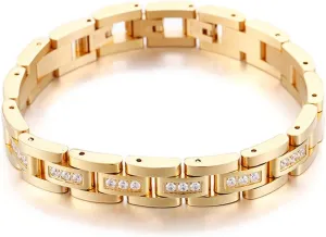 Men's Bracelets, Cubic Zirconia Adjustable Stainless Steel Link Bracelets 200x12mm