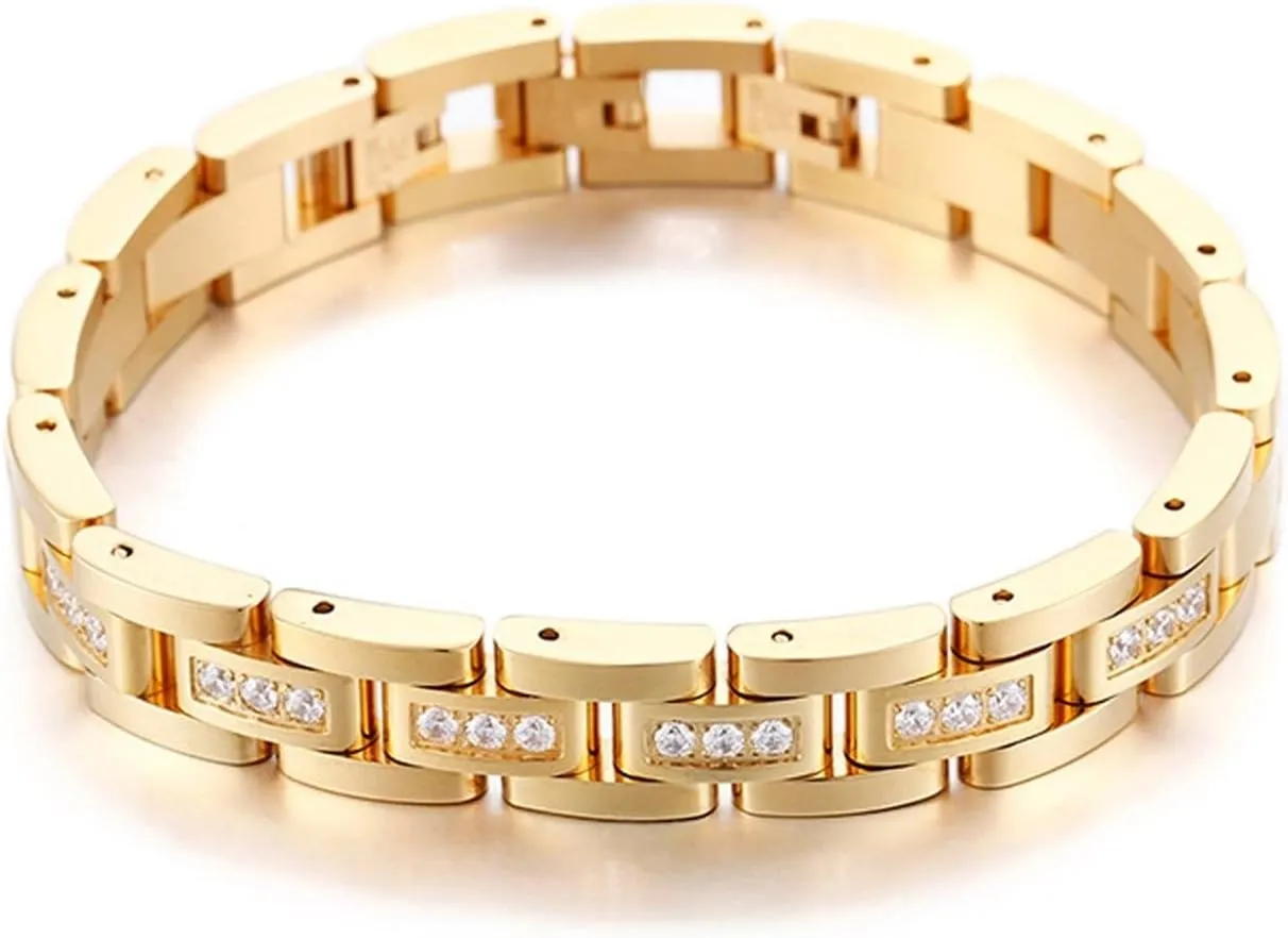 Men's Bracelets, Cubic Zirconia Adjustable Stainless Steel Link Bracelets 200x12mm