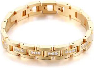 Mens Bracelets Gold, Link Bracelets Cubic Zirconia Adjustable Stainless Steel Metal Bracelets for Men 200X12mm