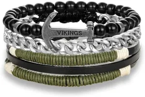 Mens Bracelets Rope Leather Bracelets For Men Multilayer Leather Beaded Charm Bracelet Women'S Stainless Steel Chain Men'S Couple Bracelets-A