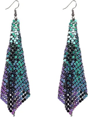 Metal Mesh Grid Sequins Tassel Dangle Earrings Trendy Drop Earrings Women's Jewelry Birthday Gifts for Her