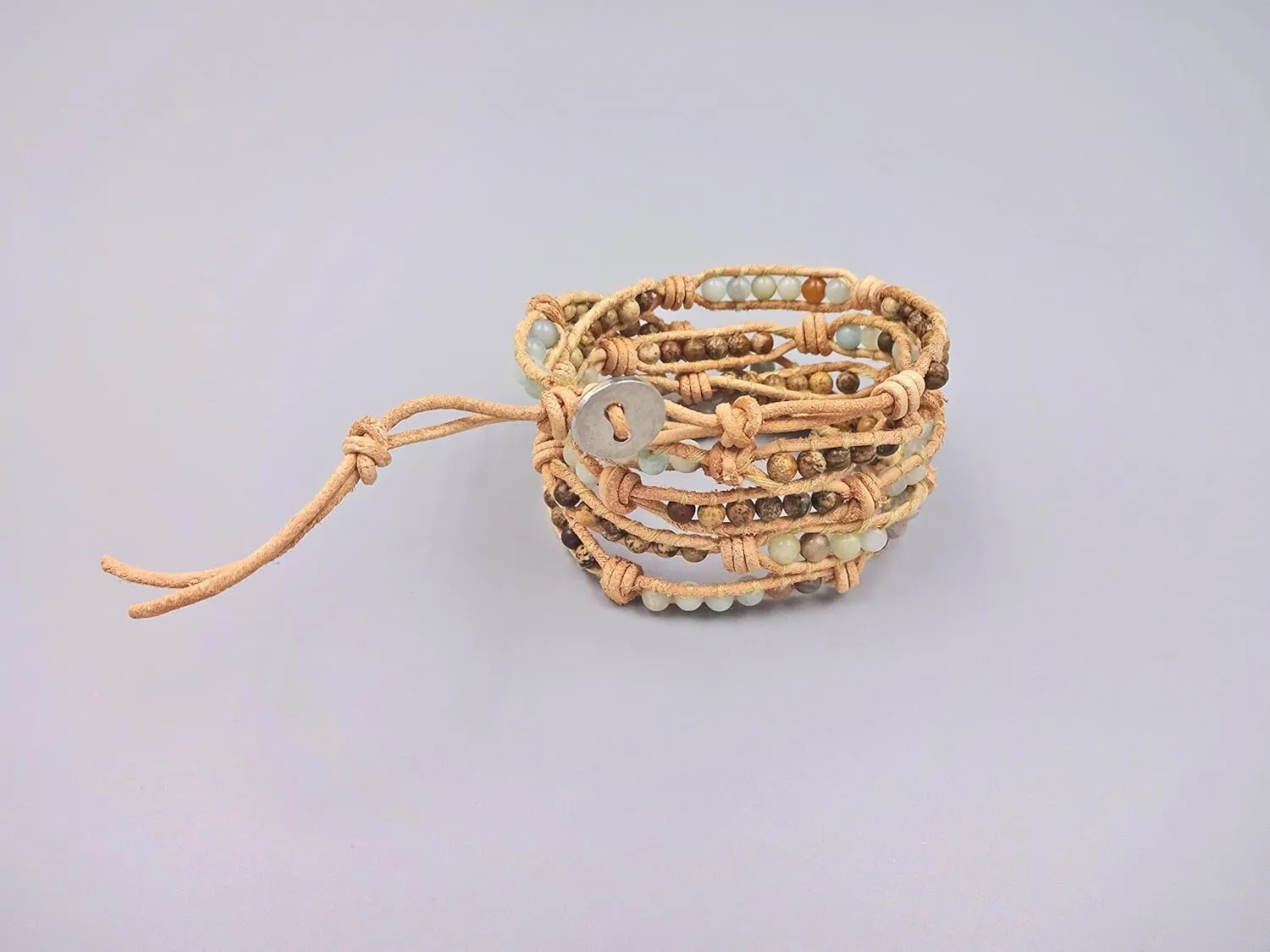 MGR MY GEMS ROCK! 35-Inch Long Multi-Layer Hand Crafted Gemstone and Crystal Multi-Stone Beaded on Genuine Leather Boho Style Stackable Super Wrap Bracelet, up to 5 Wraps.
