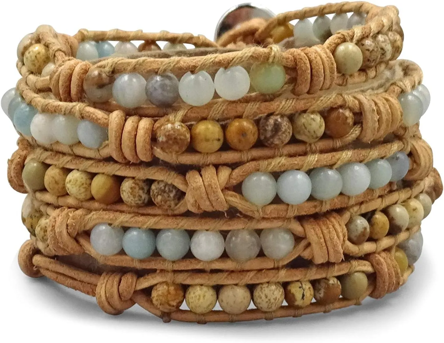 MGR MY GEMS ROCK! 35-Inch Long Multi-Layer Hand Crafted Gemstone and Crystal Multi-Stone Beaded on Genuine Leather Boho Style Stackable Super Wrap Bracelet, up to 5 Wraps.