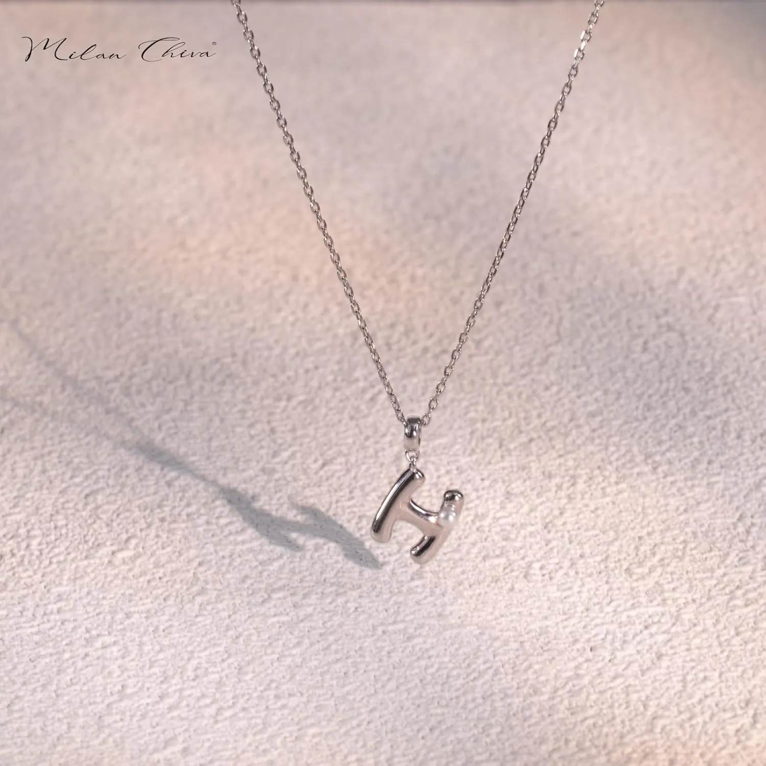 Milan Chiva Bubble Initial Letter Pendant Necklaces for Women 14K Gold Plated Puffy Tiny Letter A-Z Dainty Necklace with Cute Simulated Pearl
