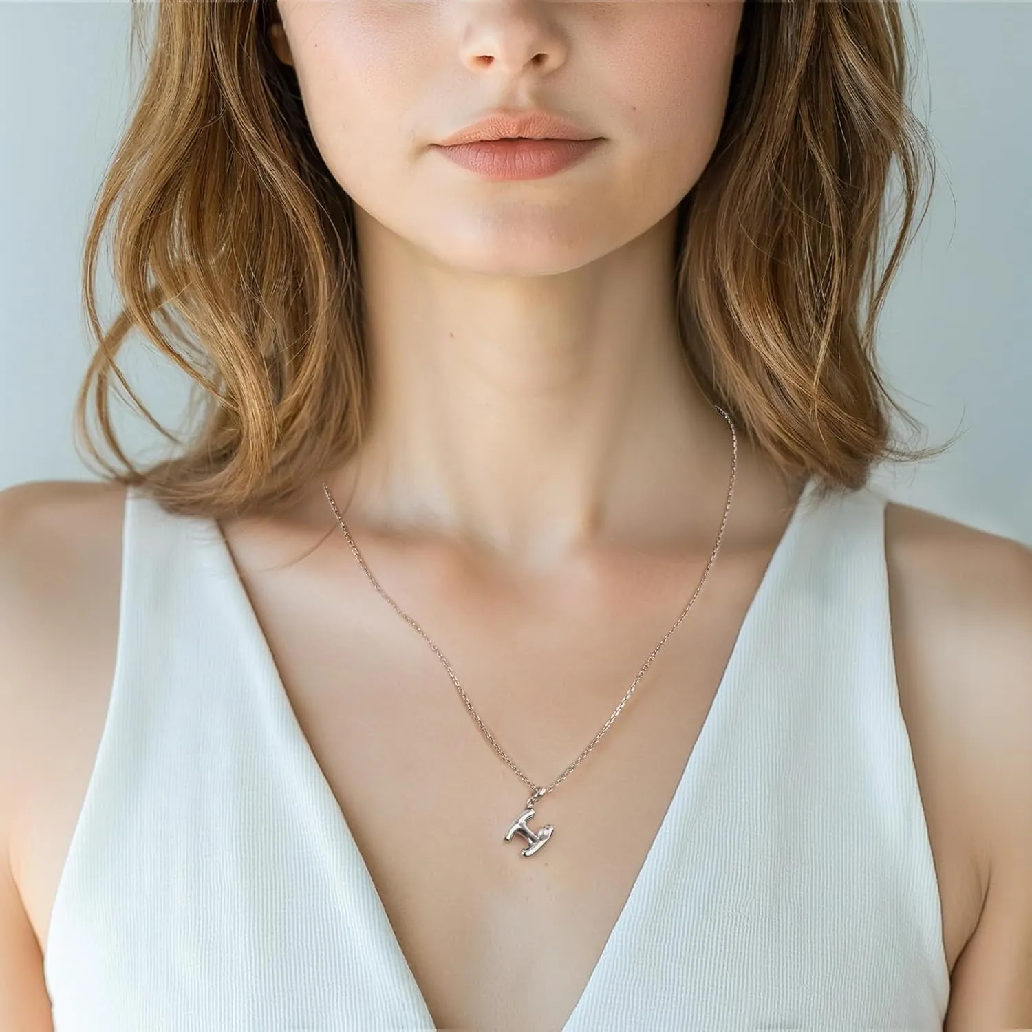 Milan Chiva Bubble Initial Letter Pendant Necklaces for Women 14K Gold Plated Puffy Tiny Letter A-Z Dainty Necklace with Cute Simulated Pearl