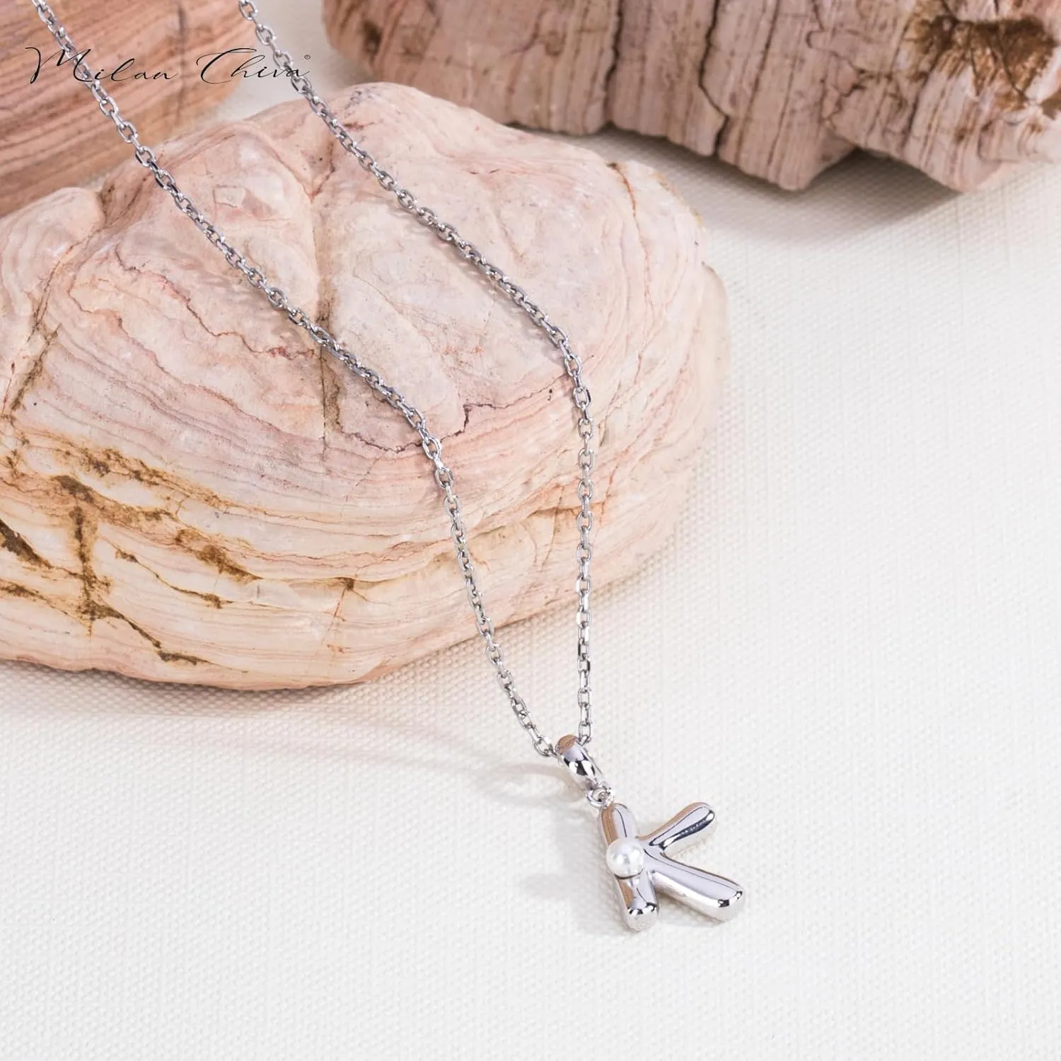 Milan Chiva Bubble Initial Letter Pendant Necklaces for Women 14K Gold Plated Puffy Tiny Letter A-Z Dainty Necklace with Cute Simulated Pearl