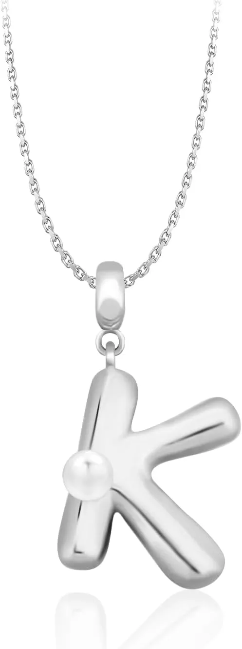 Milan Chiva Bubble Initial Letter Pendant Necklaces for Women 14K Gold Plated Puffy Tiny Letter A-Z Dainty Necklace with Cute Simulated Pearl