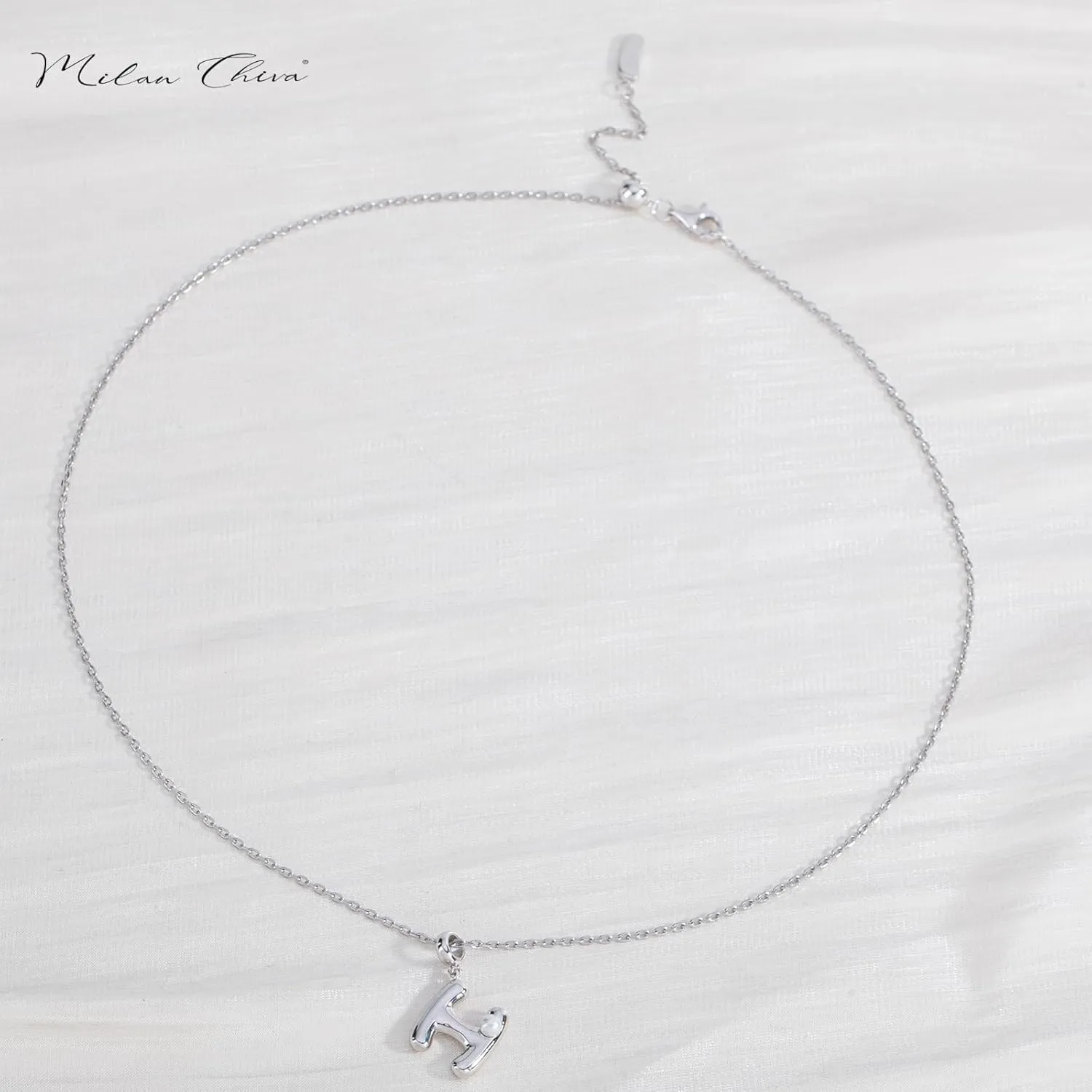 Milan Chiva Bubble Initial Letter Pendant Necklaces for Women 14K Gold Plated Puffy Tiny Letter A-Z Dainty Necklace with Cute Simulated Pearl