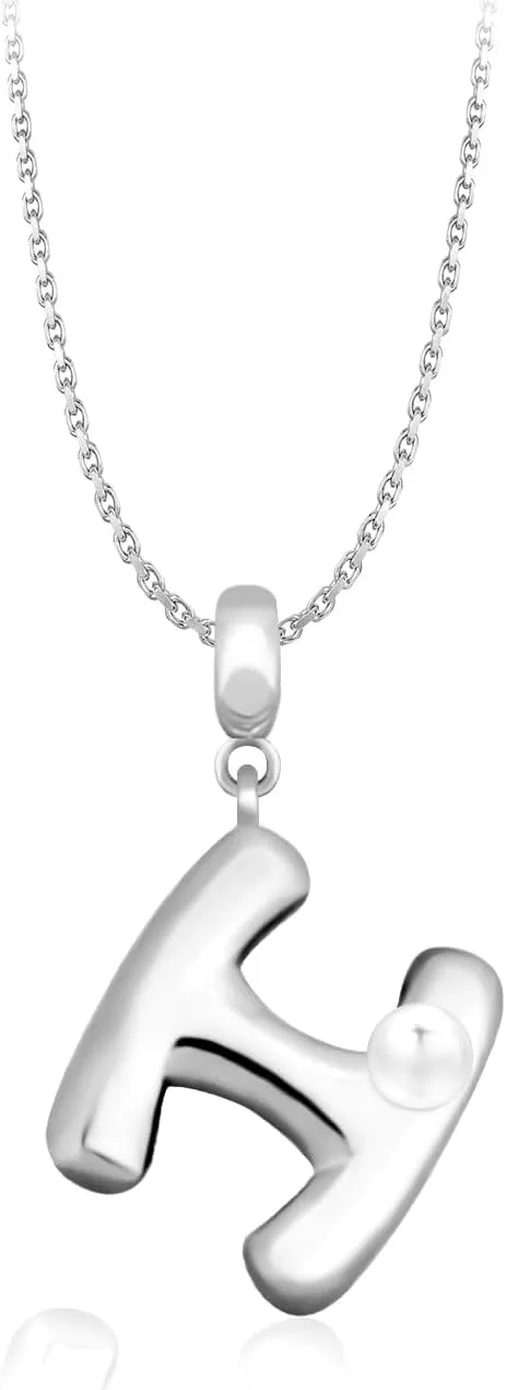 Milan Chiva Bubble Initial Letter Pendant Necklaces for Women 14K Gold Plated Puffy Tiny Letter A-Z Dainty Necklace with Cute Simulated Pearl
