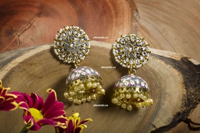 Vibrant Trinket Aferando Deepika Padukone Inspired Hand Crafted Meenakari Grey Colored Jhumka Earrings for Women