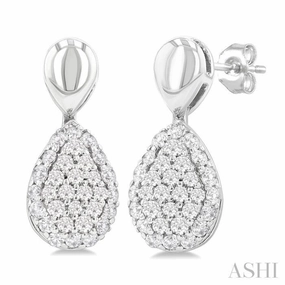 Delicate Fit 1/3 Ctw Pear Shape Mount Pave Set Single Cut Diamond Fashion Earrings in 10K White Gold
