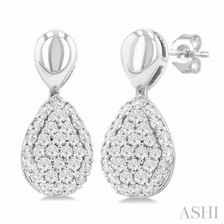 Delicate Fit 1/3 Ctw Pear Shape Mount Pave Set Single Cut Diamond Fashion Earrings in 10K White Gold