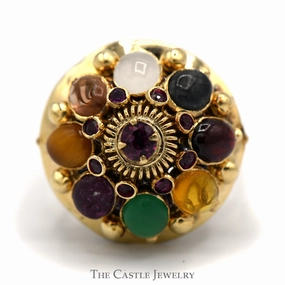 Multi Gemstone Umbrella Cocktail Cluster Ring in 14k Yellow Gold Comfortable item Special Friend