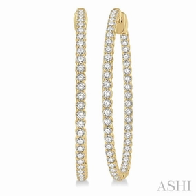 2 Ctw Inside-Out Round Cut Diamond 1 1/2 Inch Hoop Earrings in 14K Yellow Gold Simple Layer Comfort Style