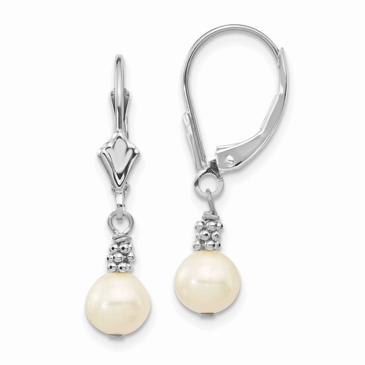Chic Glow 14k White Gold 5-6mm White Semi-round Freshwater Cultured Pearl Dangle Leverback Earrings