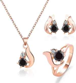 Minimalist Design Necklace Drop Necklace Set Earring Ring Three-Piece Temperament Elegant with Ring (As Shown, One Size)