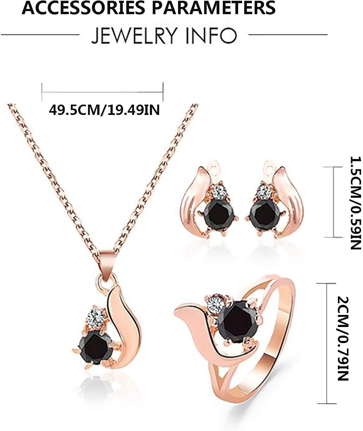 Minimalist Design Necklace Drop Necklace Set Earring Ring Three-Piece Temperament Elegant with Ring (As Shown, One Size)