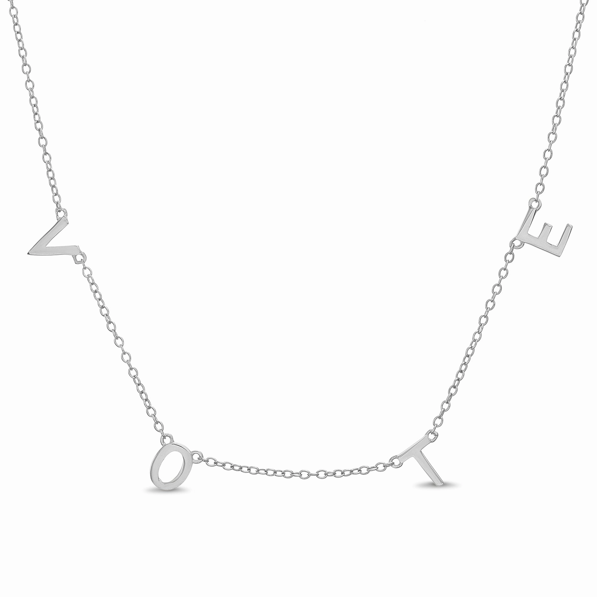 Beloved & Inspired "VOTE" Station Rolo Chain Necklace in Sterling Silver Everyday Essential Active Wear