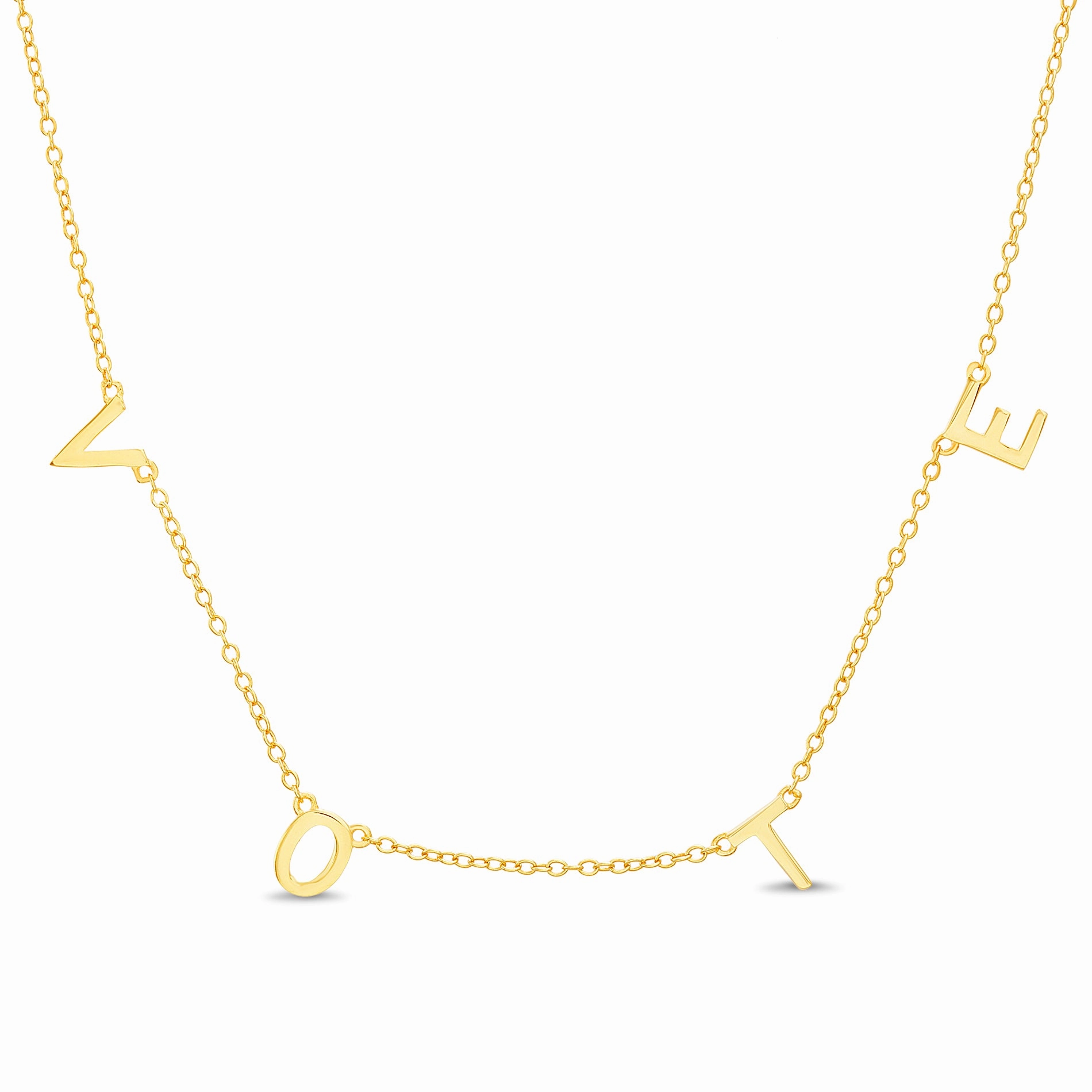 Beloved & Inspired "VOTE" Station Rolo Chain Necklace in Sterling Silver Sophisticated Edge Petite Gift