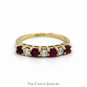 Alternating Ruby & Diamond Band in 10k Yellow Gold Fashionable Style Chic piece
