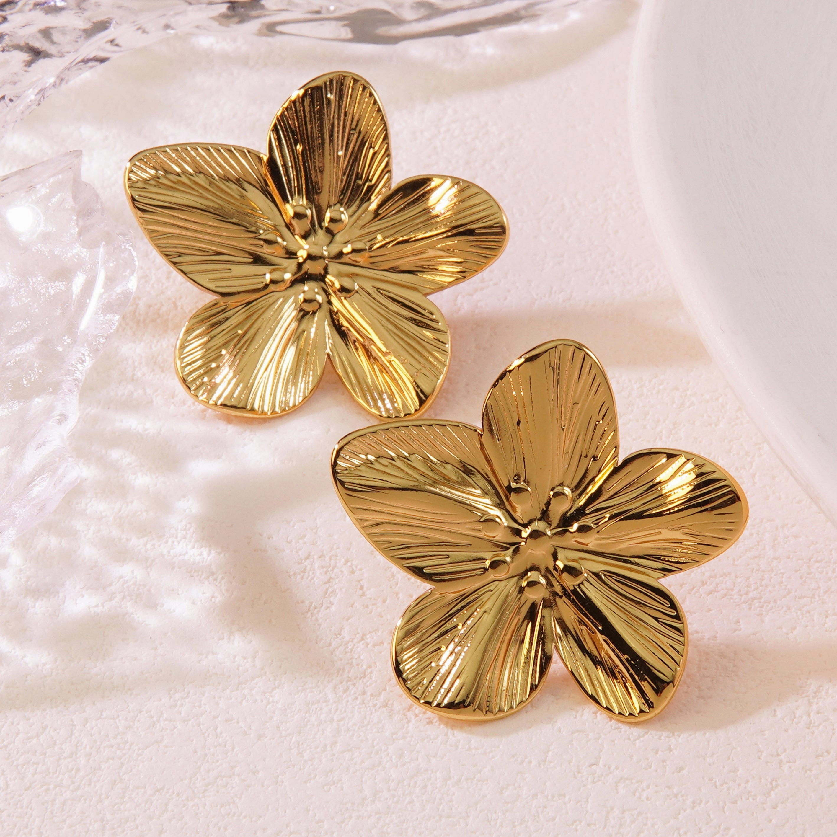 Beautiful Decor Wedding Item Exaggerated Flower 18K Gold Plated  Stainless Steel Stud Earrings for Women
