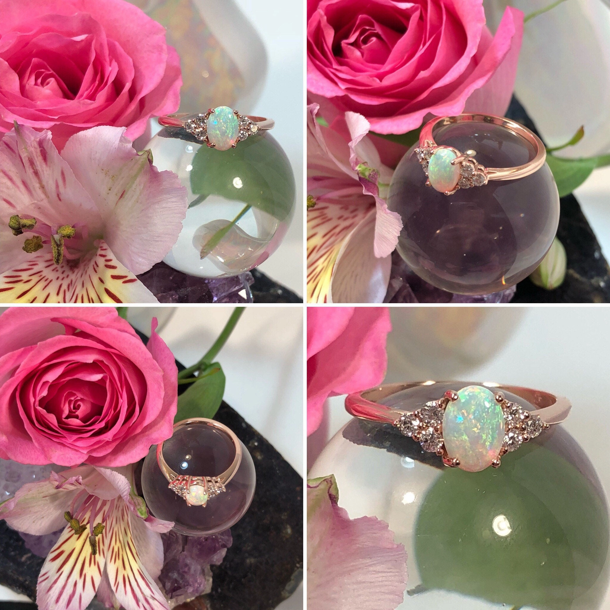 Personal Set Quality Art Rose Gold Opal Engagement Ring