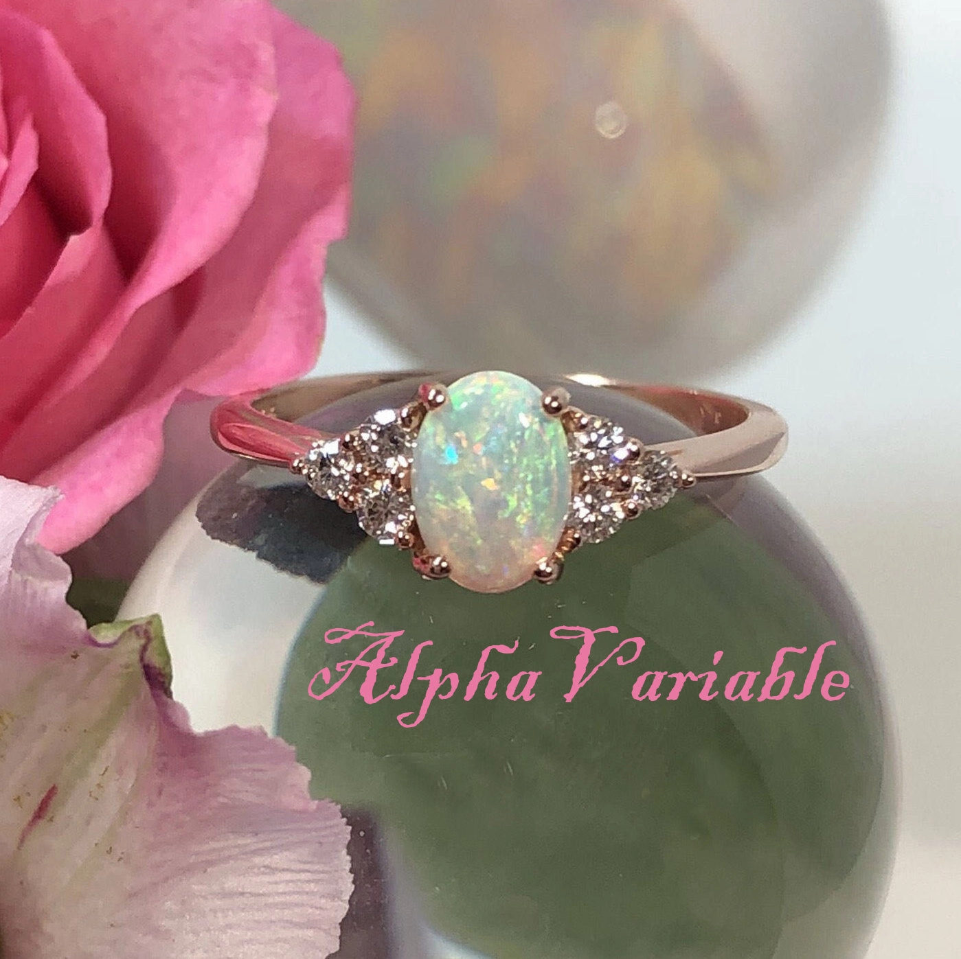 Low-Cost Embellishment Rose Gold Opal Engagement Ring