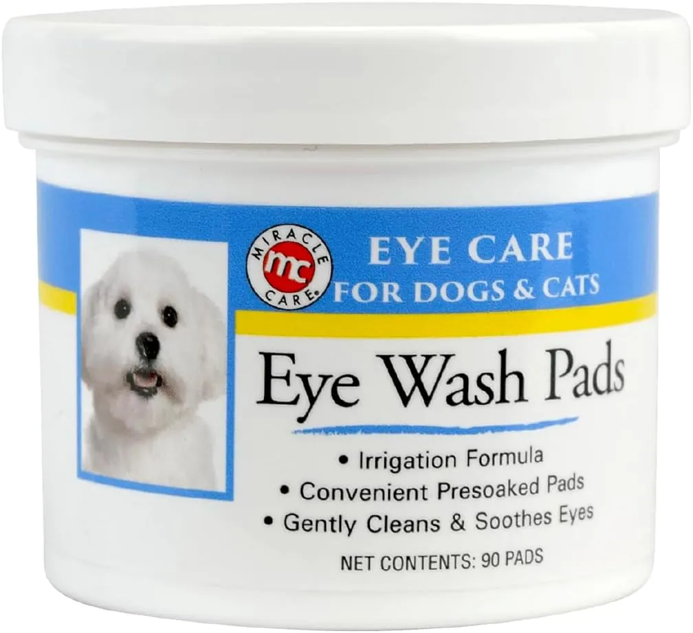 Miracle Care Eye Wash Pads For Dogs And Cats Made In USA, Soft Pet Wipes For Gently Cleaning Eyes, Sterile Cat and Dog Wipes Formulated To Remove Eye Debris, 90 Count