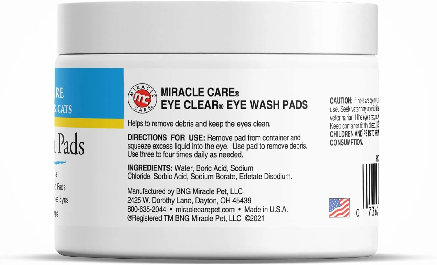 Miracle Care Eye Wash Pads For Dogs And Cats Made In USA, Soft Pet Wipes For Gently Cleaning Eyes, Sterile Cat and Dog Wipes Formulated To Remove Eye Debris, 90 Count