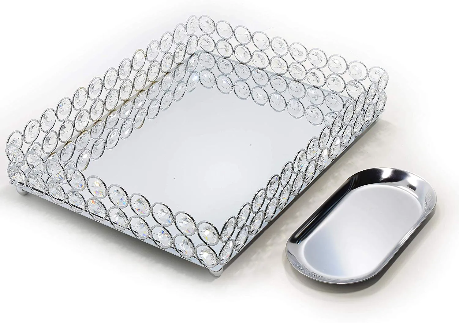 Mirrored Crystal Vanity Tray - (Oval, 14 x 10 inches, Gold)