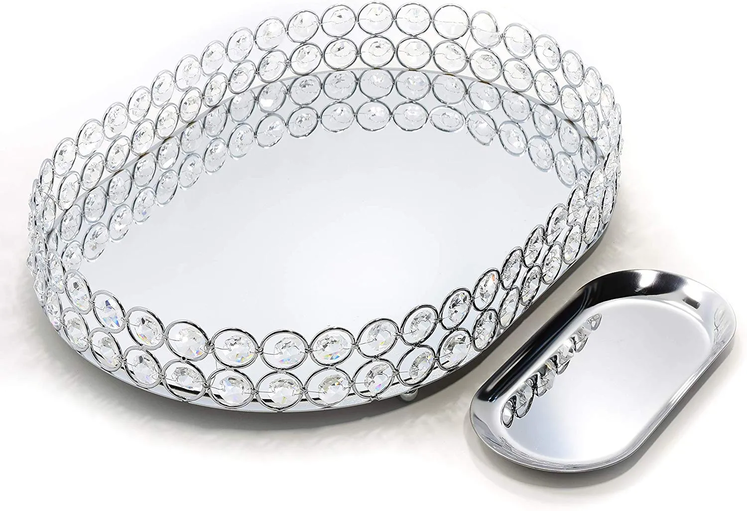 Mirrored Crystal Vanity Tray - (Oval, 14 x 10 inches, Gold)