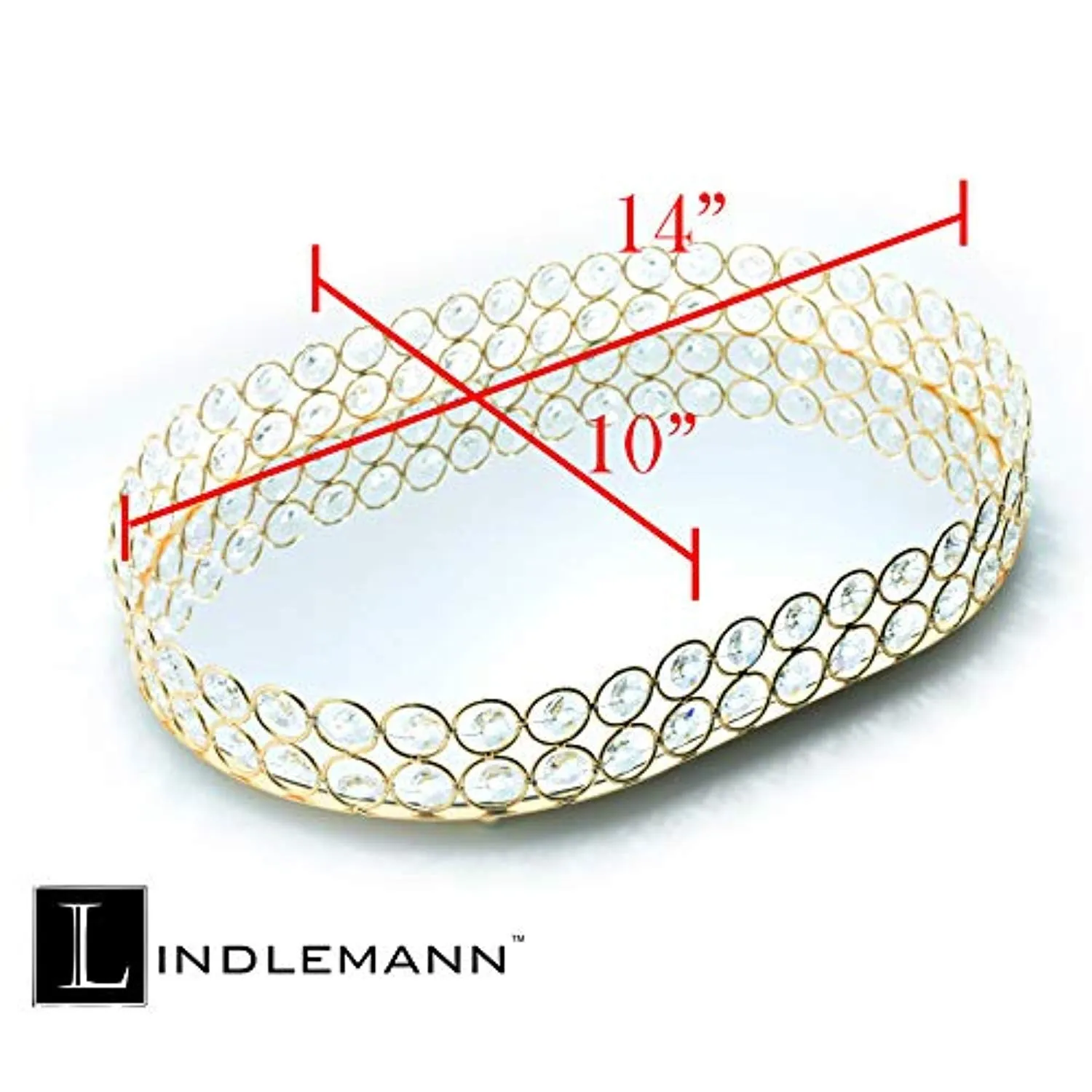 Mirrored Crystal Vanity Tray - (Oval, 14 x 10 inches, Gold)