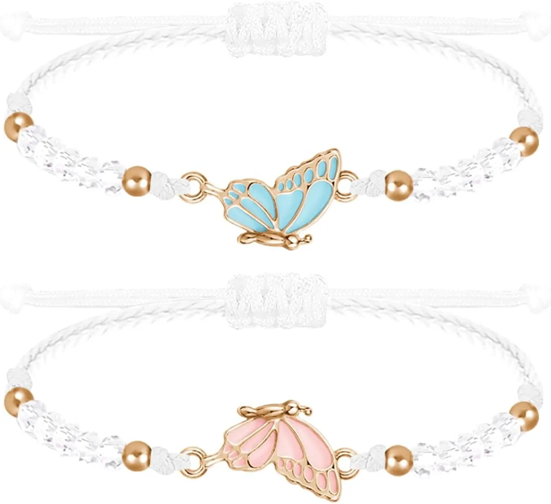 MJartoria BFF Bracelets for 2-Butterfly Matching Bracelets Adjustable Strand Best Friends Bracelet Handmade Charm Friendship Bracelets Jewelry Gifts for Women Couples