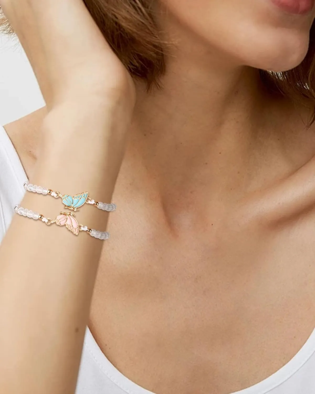 MJartoria BFF Bracelets for 2-Butterfly Matching Bracelets Adjustable Strand Best Friends Bracelet Handmade Charm Friendship Bracelets Jewelry Gifts for Women Couples
