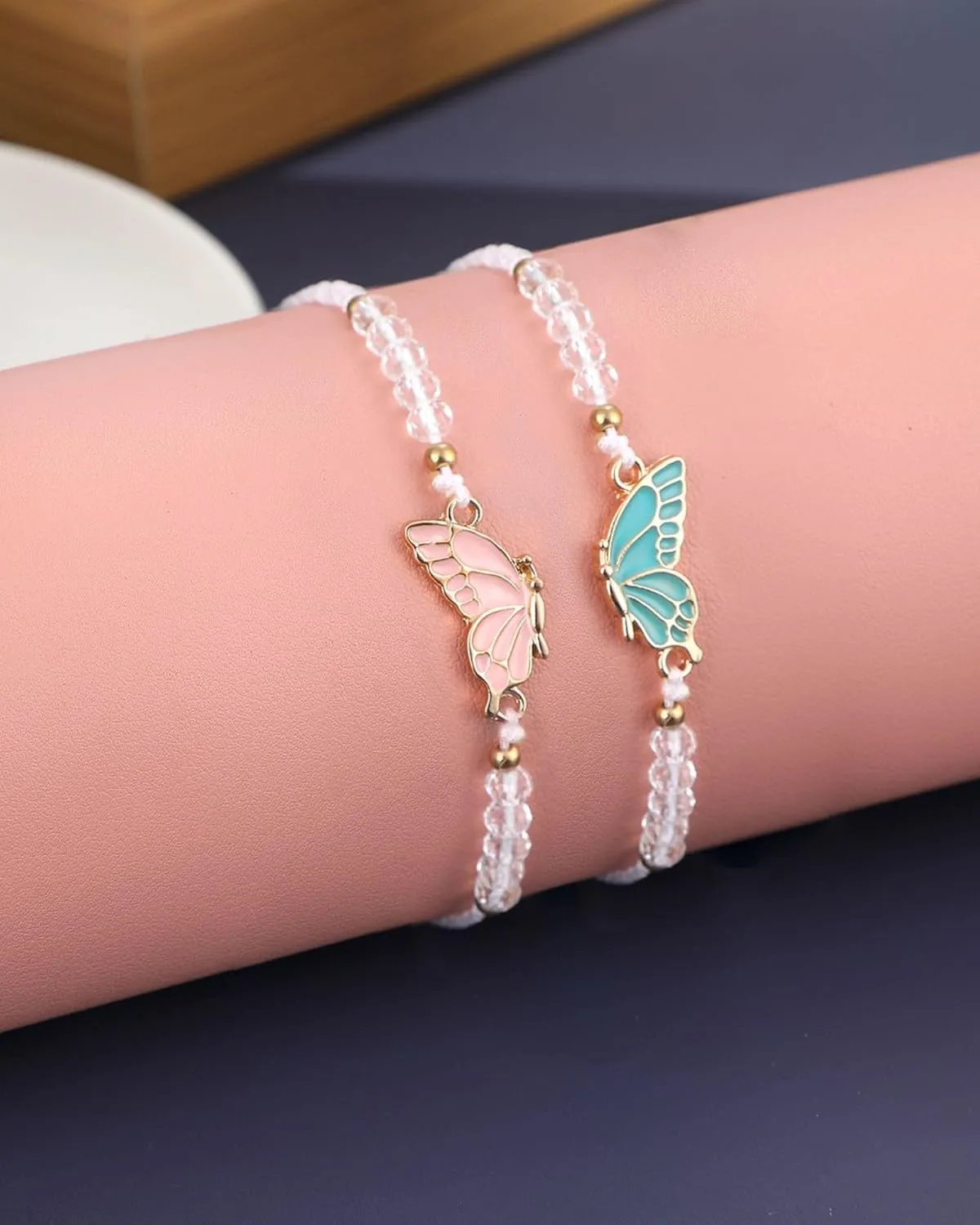 MJartoria BFF Bracelets for 2-Butterfly Matching Bracelets Adjustable Strand Best Friends Bracelet Handmade Charm Friendship Bracelets Jewelry Gifts for Women Couples