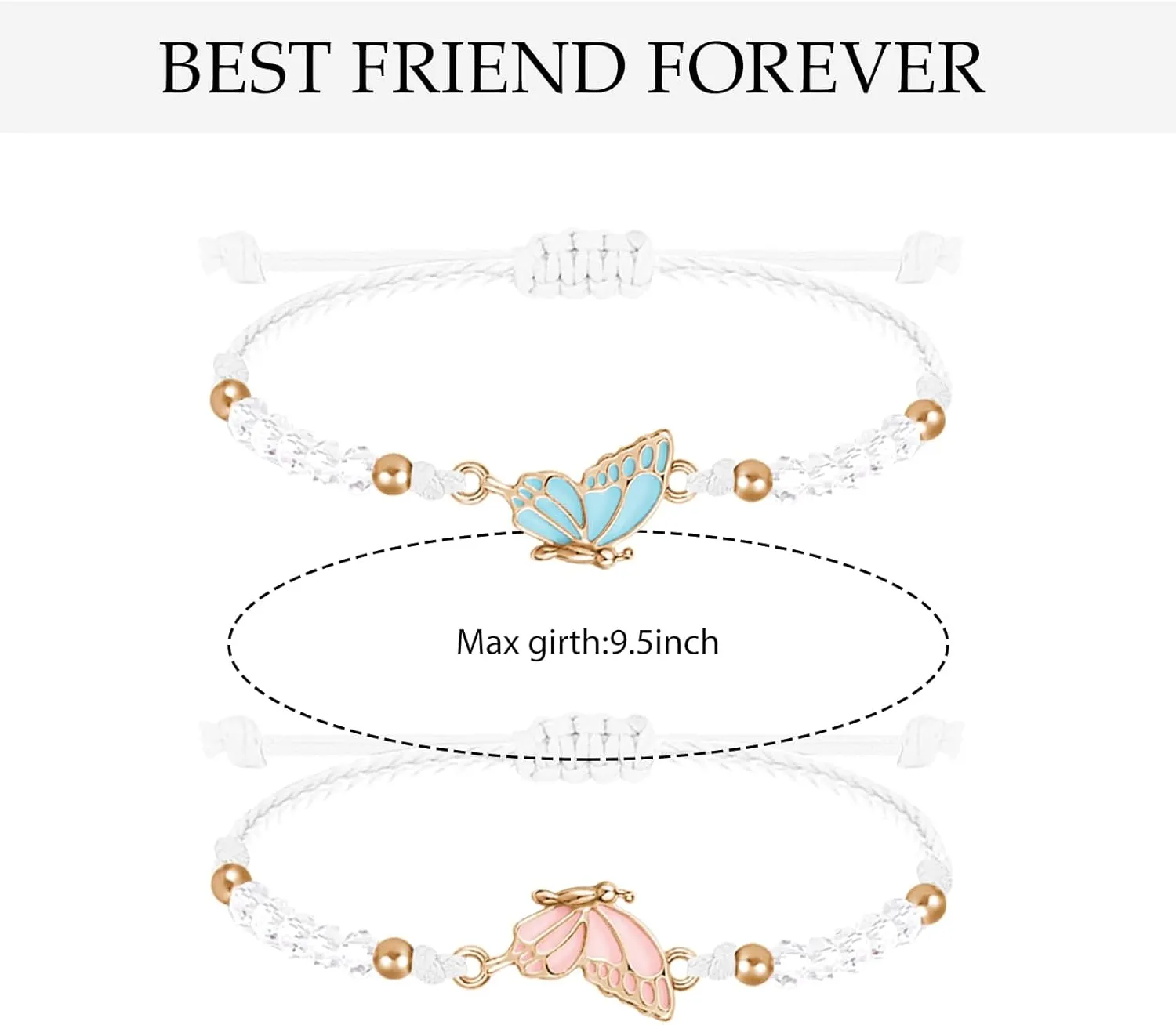 MJartoria BFF Bracelets for 2-Butterfly Matching Bracelets Adjustable Strand Best Friends Bracelet Handmade Charm Friendship Bracelets Jewelry Gifts for Women Couples