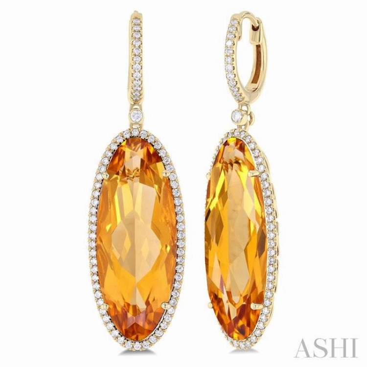 20x8 MM Oval Cut Citrine and 1/2 Ctw Round Cut Diamond Halo Semi-Precious Earrings in 14K Yellow Gold Sleek Sparkle muted tone