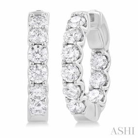 3 ctw Inside-Out Embellished Round Cut Diamond Hoop Earrings in 14K White Gold Work Friendly Sculpted Design