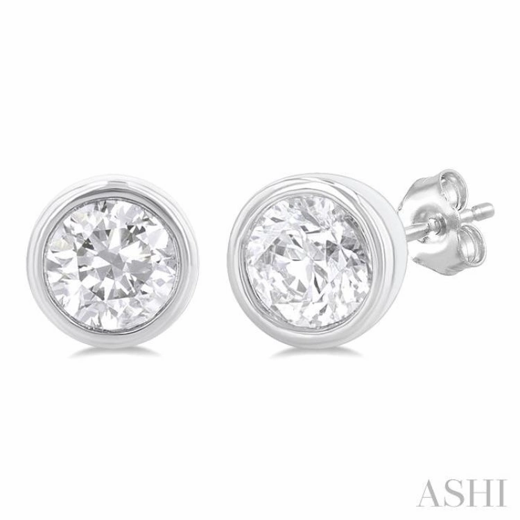1/5 Ctw Petite Bezel Set Round Cut Diamond Fashion Stud Earring in 10K White Gold Seasonal Finish