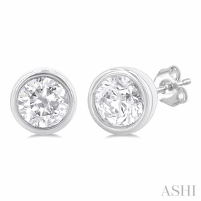 1/5 Ctw Petite Bezel Set Round Cut Diamond Fashion Stud Earring in 10K White Gold Seasonal Finish