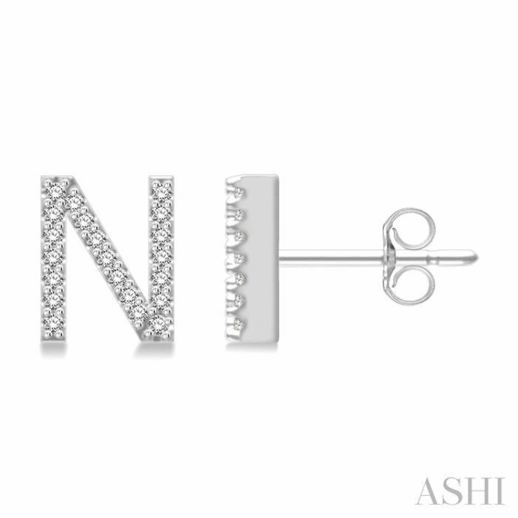 1/8 Ctw Initial 'N' Round Cut Diamond Earrings in 10K White Gold Daywear Fit