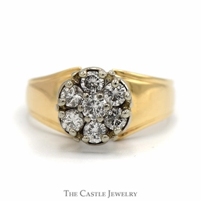 1cttw 7 Round Diamond Cluster Ring with Tapered Sides in 10k Yellow Gold High-End Work Fine Gift