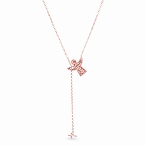 Versatile Accent Aubrey Lee Cubic Zirconia Faith Angel and Cross Y Necklace Rose Gold Plated