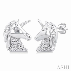 Chic Choice 1/10 Ctw Petite Unicorn Round Cut Diamond Cut Fashion Stud Earring in 10K White Gold