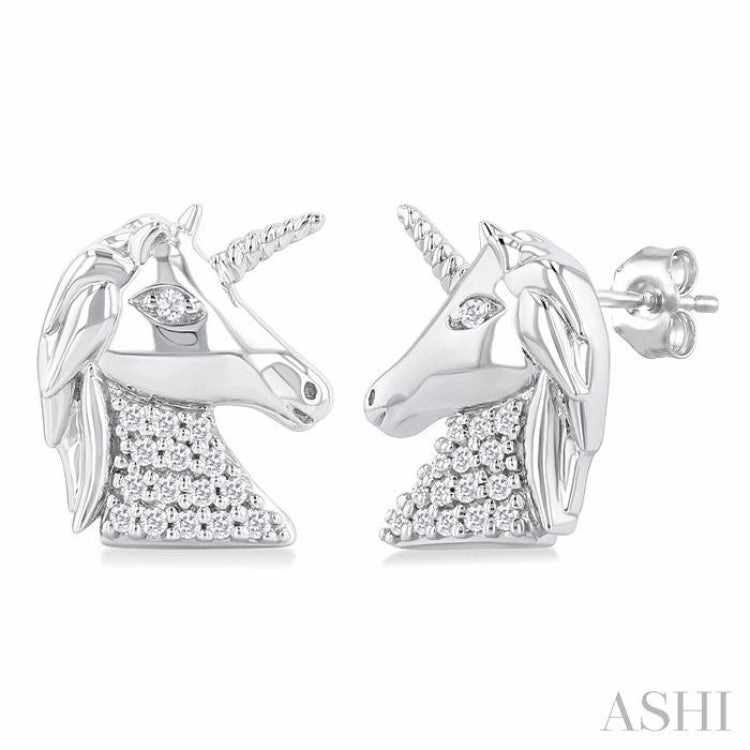Chic Choice 1/10 Ctw Petite Unicorn Round Cut Diamond Cut Fashion Stud Earring in 10K White Gold